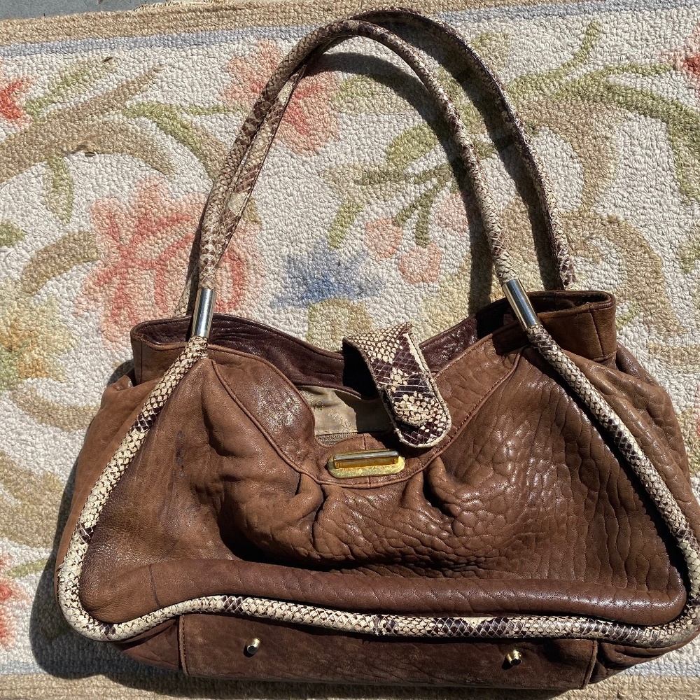 Paolo Masi brown leather bag with snakeskin